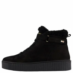 Faux Fur Nubuck Low Lace-up Black