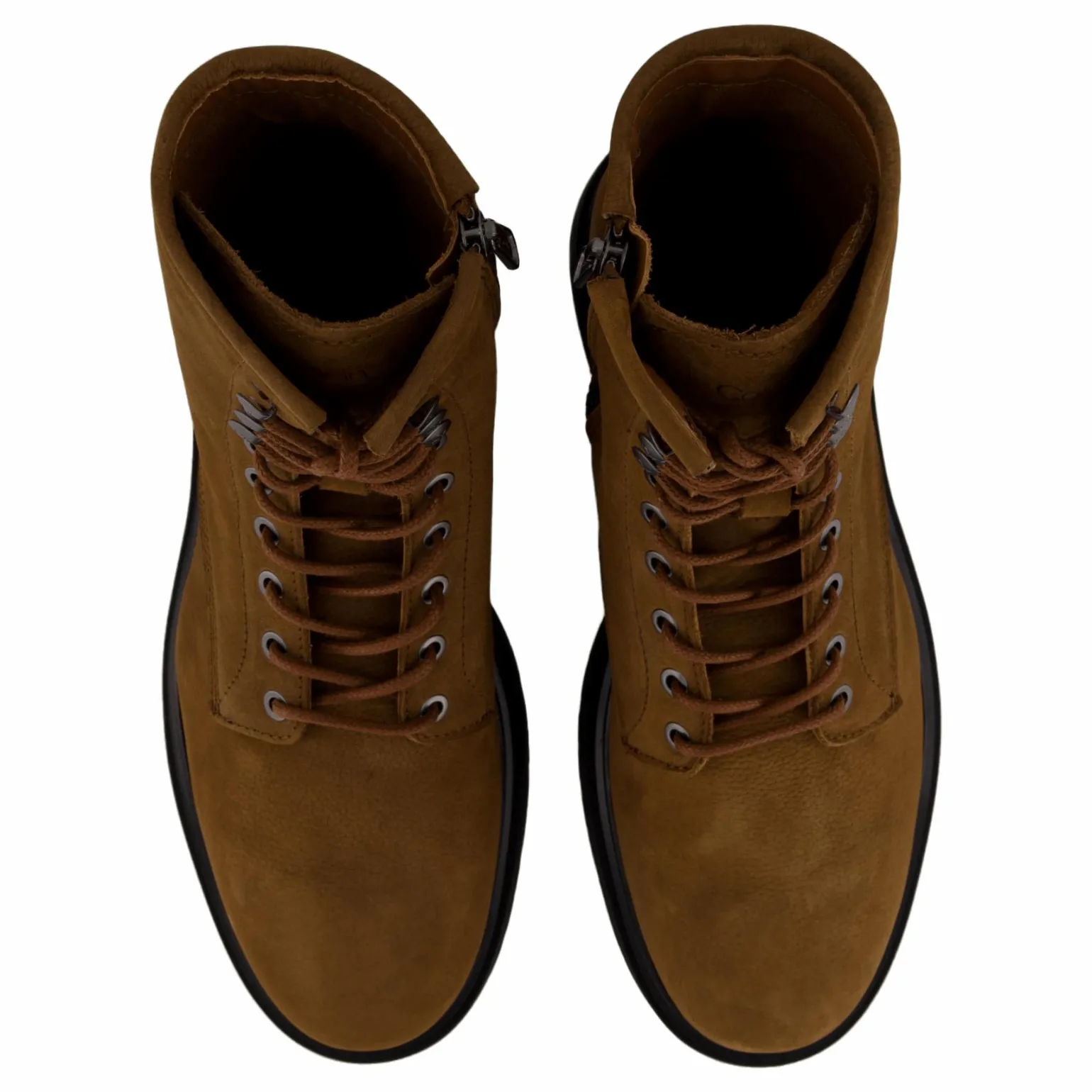 Lace Up Boot W/ Zip Suede Snuff Brown